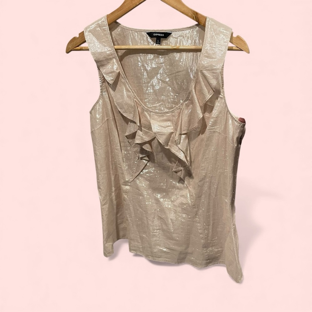 Cute Express pink blush shimmer ruffle collar sleeveless scoop neck flowy top